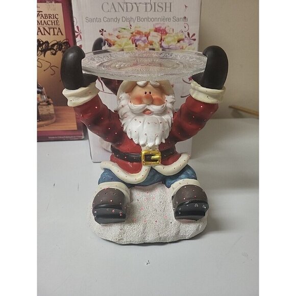 Colorful Christmas Light Sitting Santa Claus Candy Dish with A Glass Tray Tested - Picture 6 of 16